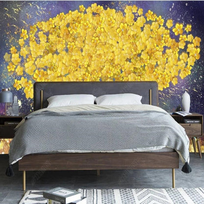 One Huge Yellow Tree Flower Tree Wallpaper Wall Mural Home Decor