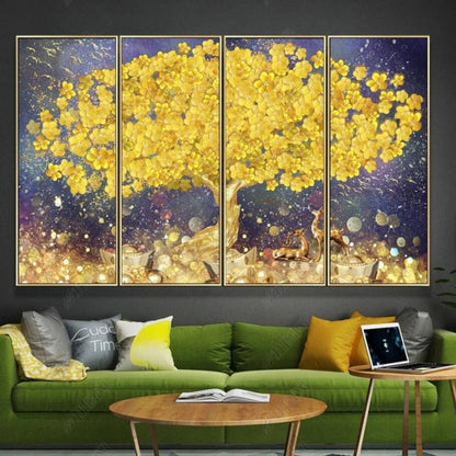 One Huge Yellow Tree Flower Tree Wallpaper Wall Mural Home Decor