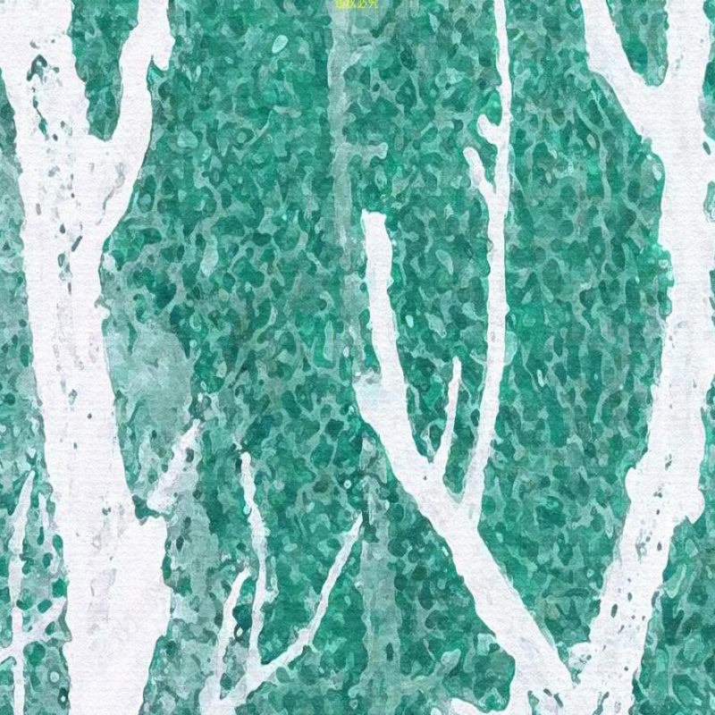 Green Background White Tree Forest Wallpaper Wall Mural Home Decor