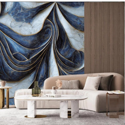 3D Blue and White Waves Marble Wallpaper Wall Mural Home Decor