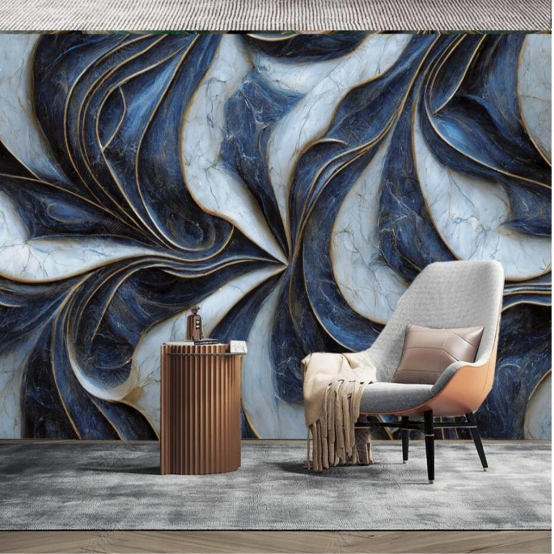 3D Blue and White Waves Marble Wallpaper Wall Mural Home Decor