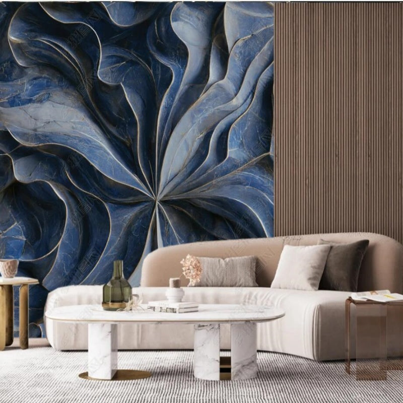 3D Blue Creative Flower Marble Wallpaper Wall Mural Home Decor