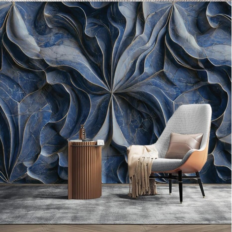 3D Blue Creative Flower Marble Wallpaper Wall Mural Home Decor