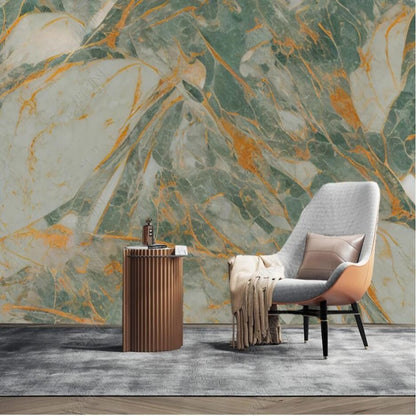 Green and Orange Marble Wallpaper Wall Mural Home Decor