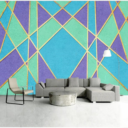 Blue Purple and Green Geometry Wallpaper Wall Mural Home Decor