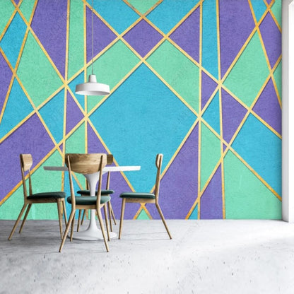 Blue Purple and Green Geometry Wallpaper Wall Mural Home Decor