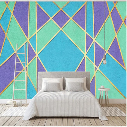 Blue Purple and Green Geometry Wallpaper Wall Mural Home Decor