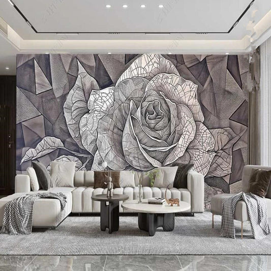 Vintage Gray Rose Floral Wallpaper Wall Mural Wall Covering