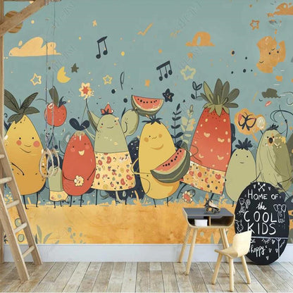 Cartoon Fruits Music Nursery Wallpaper Wall Mural Home Decor