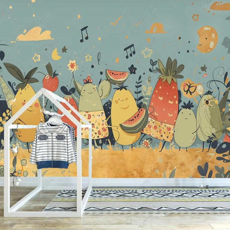 Cartoon Fruits Music Nursery Wallpaper Wall Mural Home Decor