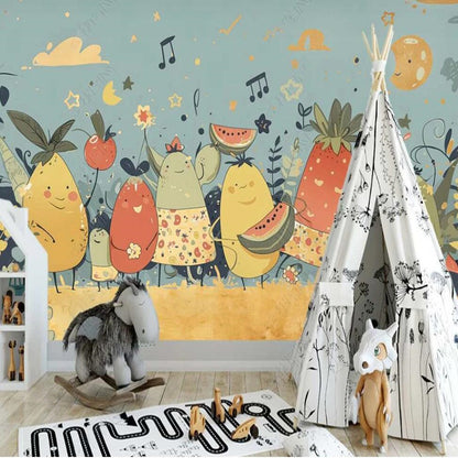 Cartoon Fruits Music Nursery Wallpaper Wall Mural Home Decor