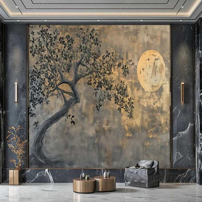 One Large Gray Tree Wallpaper Wall Mural Wall Covering Home Decor