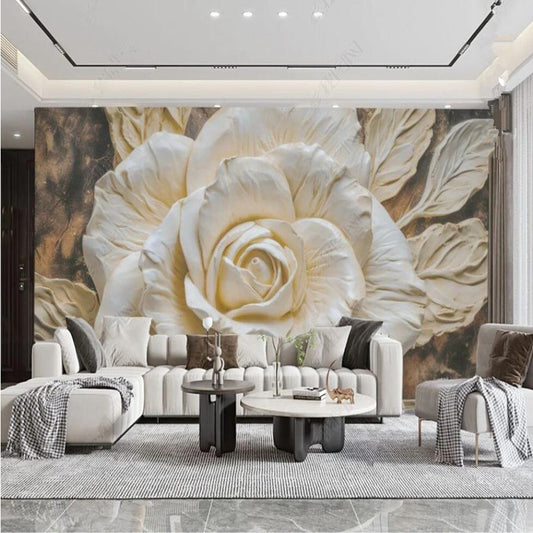 Modern Ivory Rose Floral Wallpaper Wall Mural Wall Covering