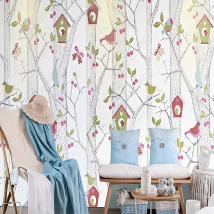 Cartoon Trees Birds Cages Nursery Wallpaper Wall Mural Home Decor