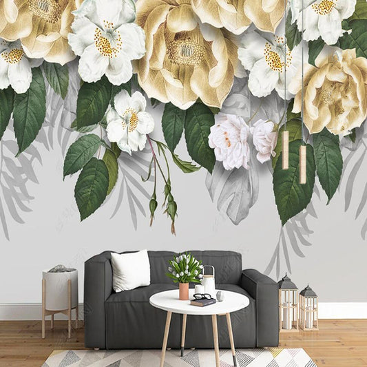 Yellow Big Flowers Floral Wallpaper Wall Mural Home Decor