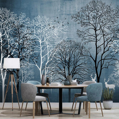 Black and White Trees Forest Wallpaper Wall Mural Home Decor