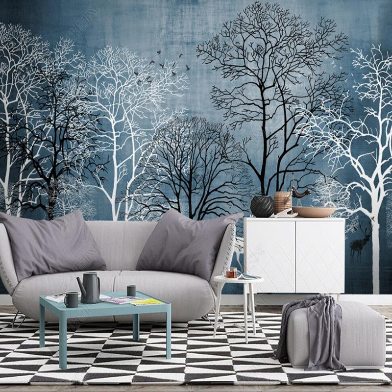 Black and White Trees Forest Wallpaper Wall Mural Home Decor