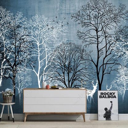 Black and White Trees Forest Wallpaper Wall Mural Home Decor