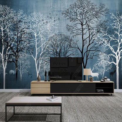 Black and White Trees Forest Wallpaper Wall Mural Home Decor