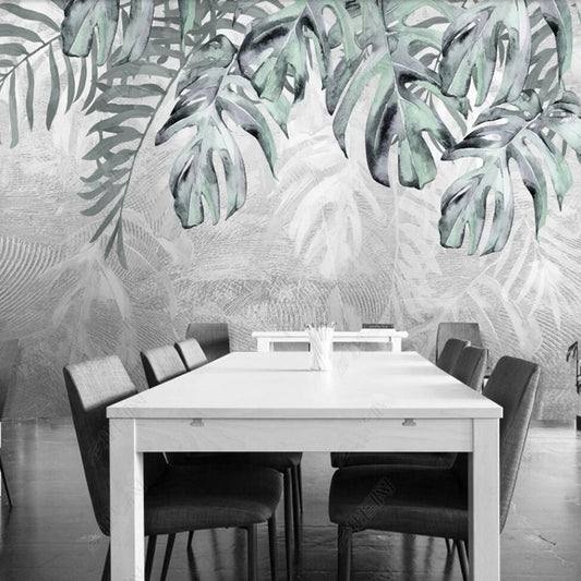 Retro Watercolor Tropical Plant Leaves Wallpaper Wall Mural Home Decor