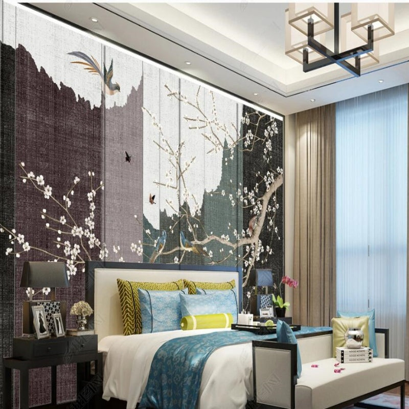 Chinoiserie Brushwork Hanging Plum Blossom Wallpaper Wall Mural Wall Covering