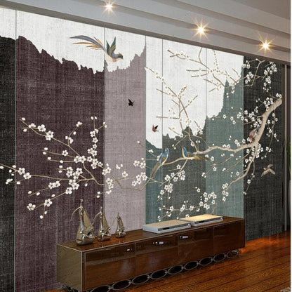 Chinoiserie Brushwork Hanging Plum Blossom Wallpaper Wall Mural Wall Covering