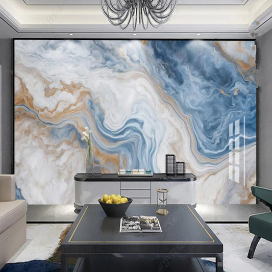 Modern White Blue Marble Wallpaper Wall Mural Wall Covering Home Decor