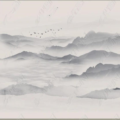 Foggy Gray Mountains Landscape Wallpaper Wall Mural Wall Covering