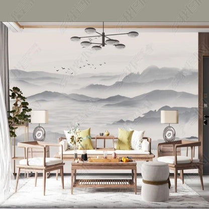 Foggy Gray Mountains Landscape Wallpaper Wall Mural Wall Covering