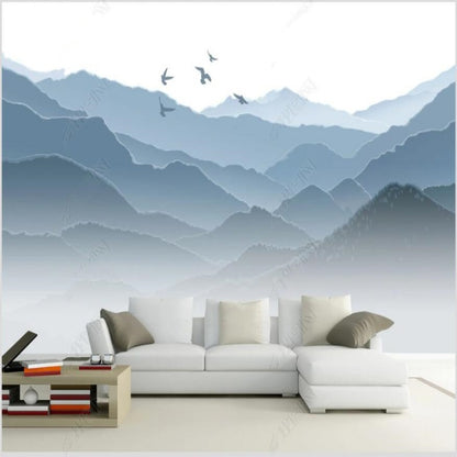 Blue Mountains Nature Landscape with Flying Birds Wallpaper Wall Mural Home Decor