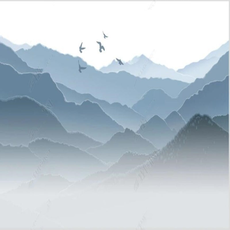 Blue Mountains Nature Landscape with Flying Birds Wallpaper Wall Mural Home Decor