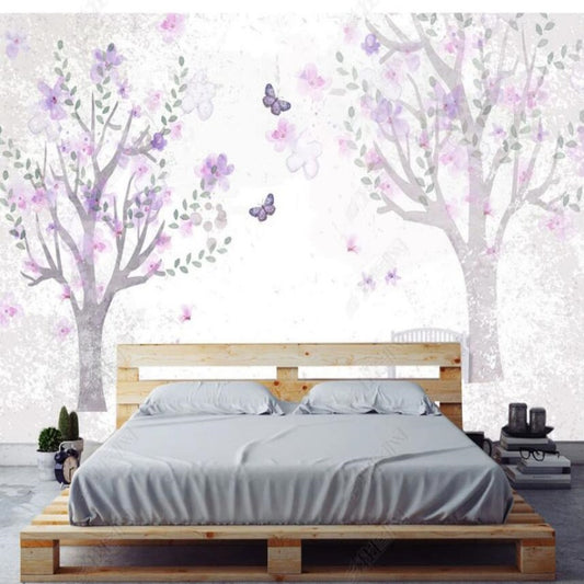 Cartoon Purple Flower Tree Nursery Wallpaper Wall Mural Home Decor