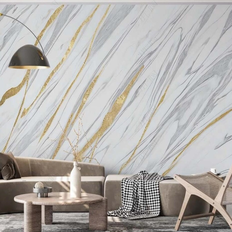 Creative Gray Marble Golden Lines Wallpaper Wall Mural Wall Covering Home Decor