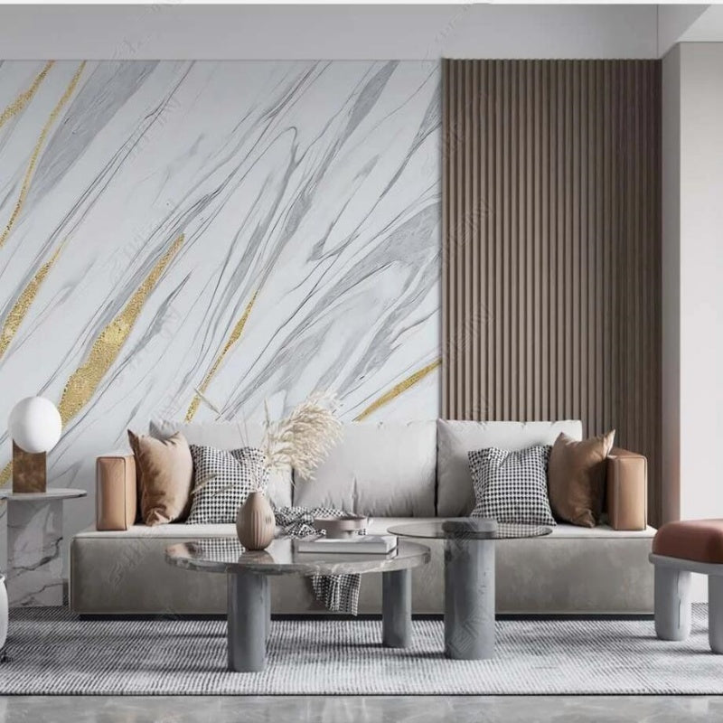 Creative Gray Marble Golden Lines Wallpaper Wall Mural Wall Covering Home Decor