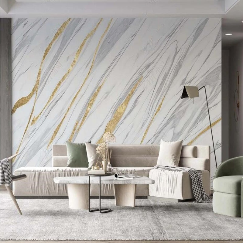 Creative Gray Marble Golden Lines Wallpaper Wall Mural Wall Covering Home Decor