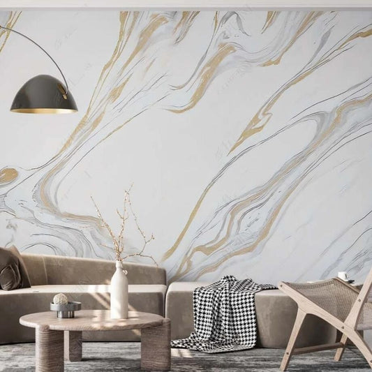 Creative Gray Marble Golden Lines Wallpaper Wall Mural Wall Covering Home Decor