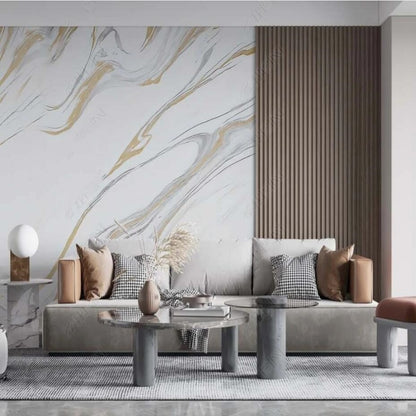 Creative Gray Marble Golden Lines Wallpaper Wall Mural Wall Covering Home Decor