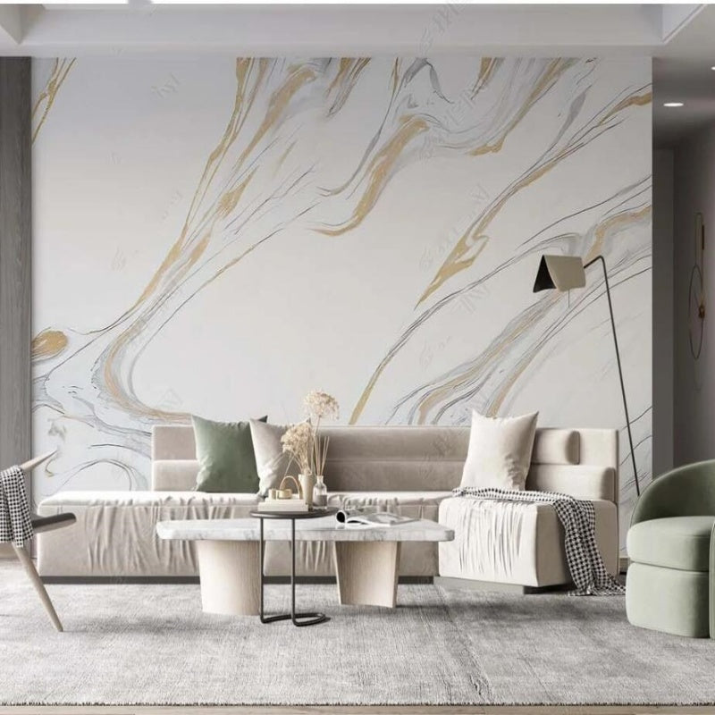 Creative Gray Marble Golden Lines Wallpaper Wall Mural Wall Covering Home Decor