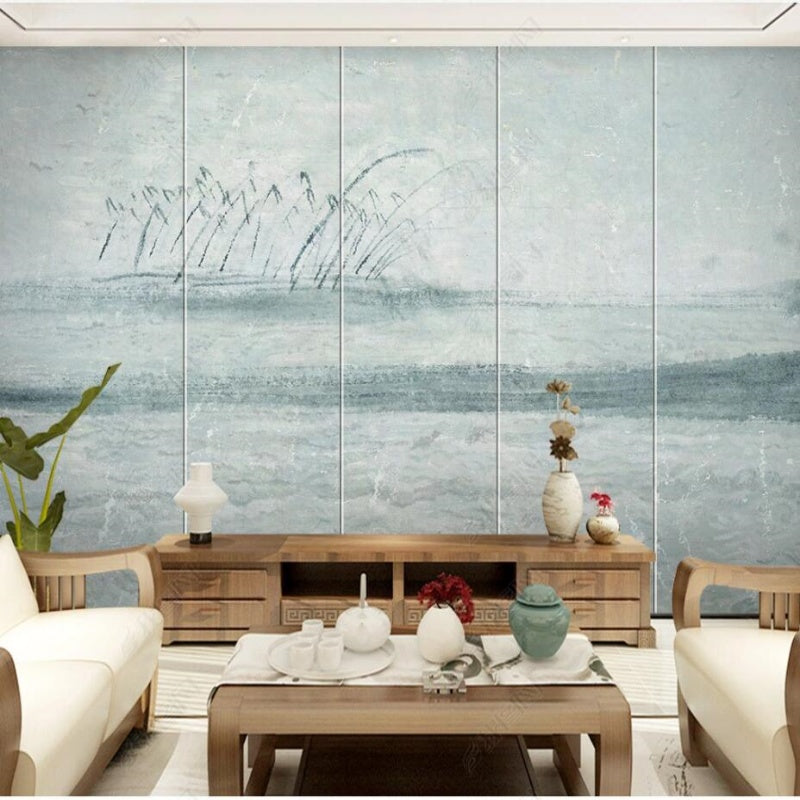 Blue Sea Reeds Plants Nature Wallpaper Wall Mural Wall Covering Home Decor