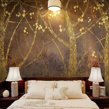 Abstract Golden Flower Tree Wallpaper Wall Mural Wall Covering Home Decor