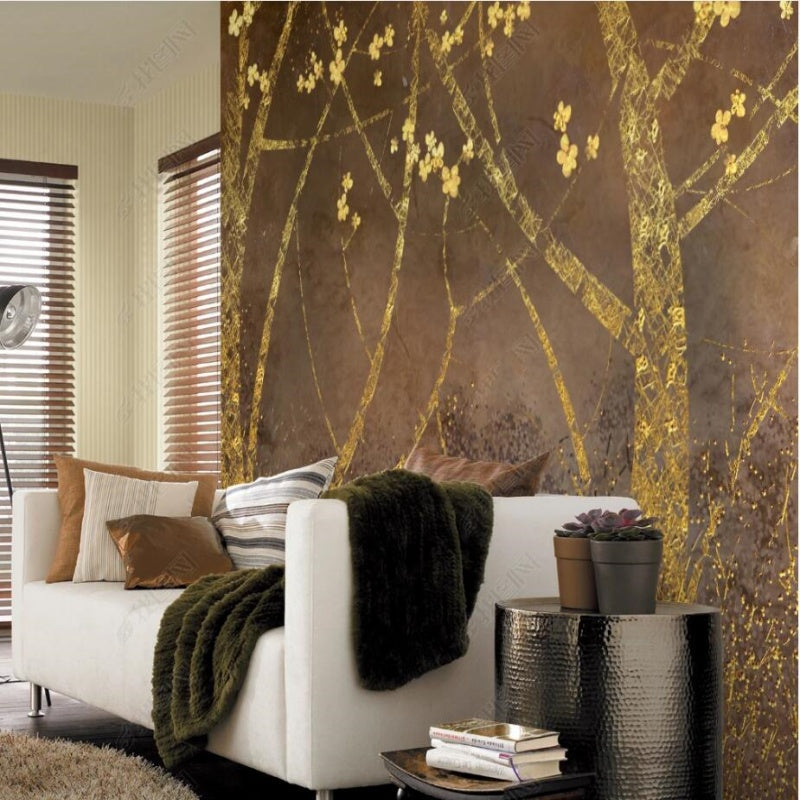 Abstract Golden Flower Tree Wallpaper Wall Mural Wall Covering Home Decor