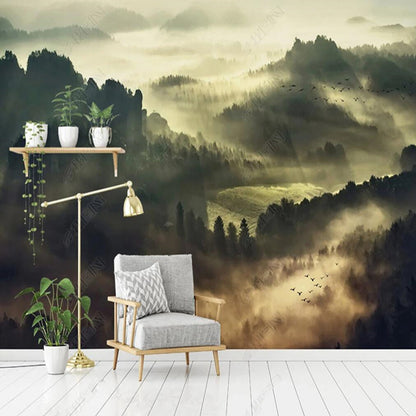 Misty Mountains Forest Landscape Wallpaper Wall Mural Wall Covering