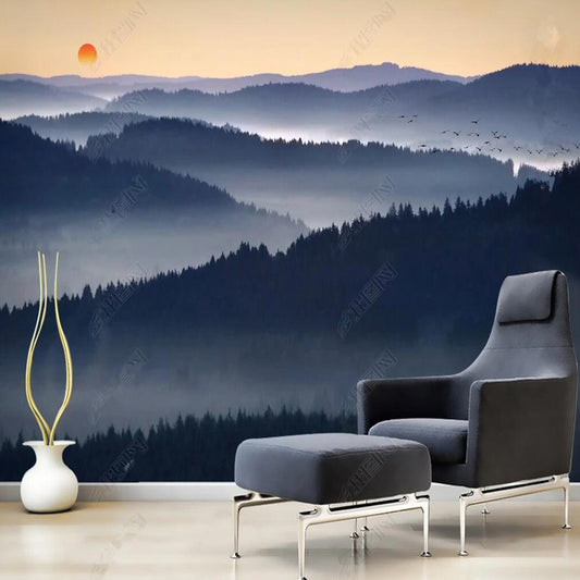 Dark Navy Mountains Landscape Wallpaper Wall Mural Wall Covering