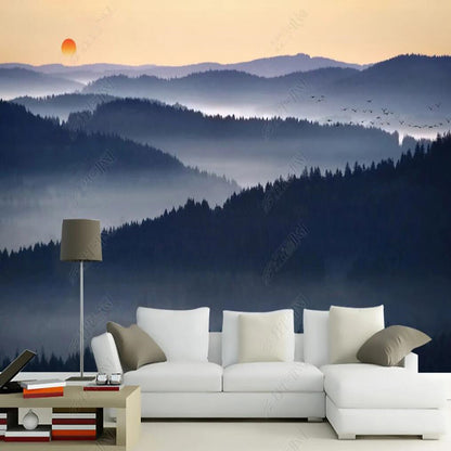 Dark Navy Mountains Landscape Wallpaper Wall Mural Wall Covering