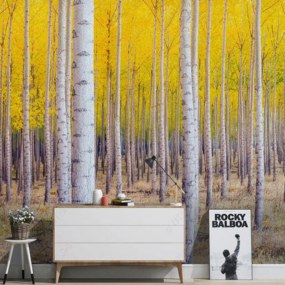 Autumn Yellow Birch Trees Forest Wallpaper Wall Mural Wall Covering