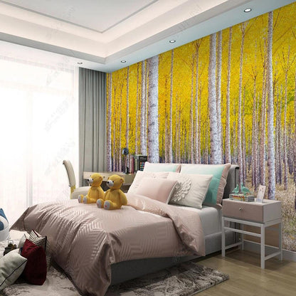 Autumn Yellow Birch Trees Forest Wallpaper Wall Mural Wall Covering