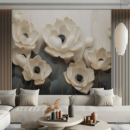 3D White Lotus Flowers Floral Wallpaper Wall Mural Home Decor