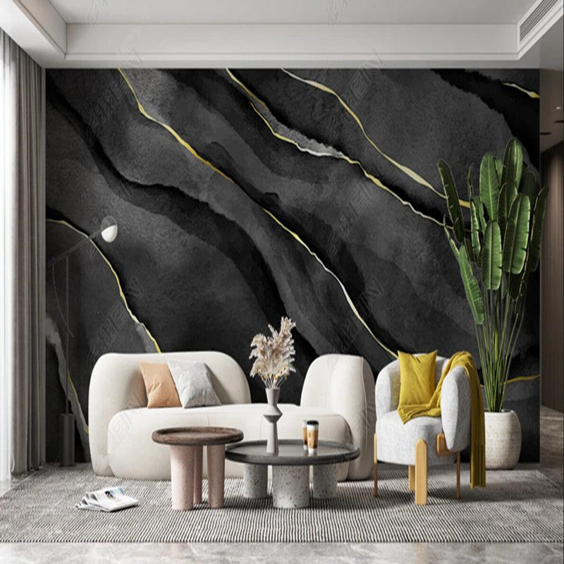 Black Gray Stone Patterned Marble Slab Marble Wallpaper Wall Mural Wall Covering