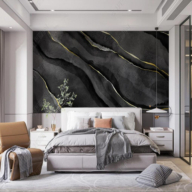 Black Gray Stone Patterned Marble Slab Marble Wallpaper Wall Mural Wall Covering