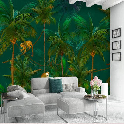 Retro Nostalgic Coconut Tree, Monkey Forest Wallpaper Wall Mural Wall Covering Home Decor